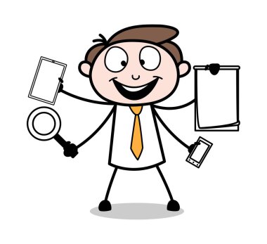 Çoklu Görev - Ofis İşadamı Çalışan Karikatür Vektör Illus