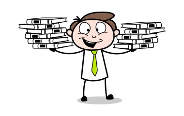 Dosyaları İki Elinde Tutma - Ofis İşadamı Cartoo