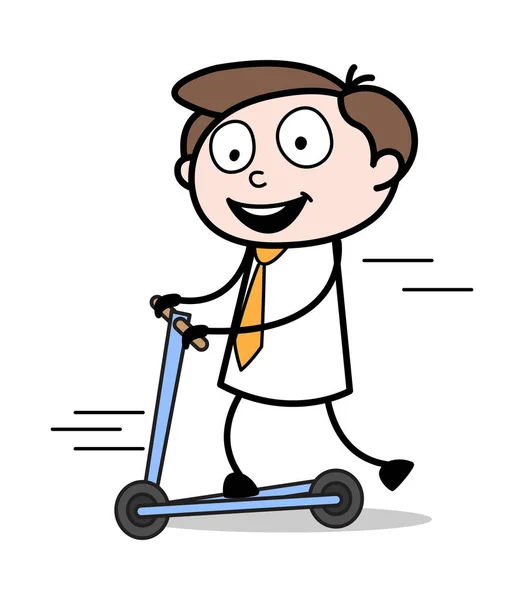 Jogando com Kid Scooter - Escritório Employee Employee Cartoon V — Vetor de Stock