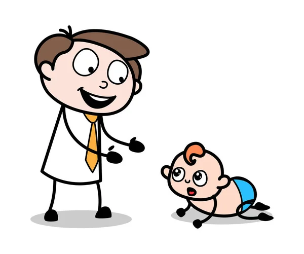Playing with Baby - Office Businessman Employee Cartoon Vector I — Stock Vector