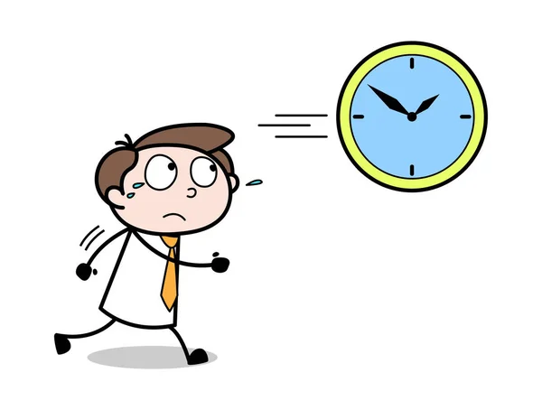 Lopen achter de tijd-Office zakenman werknemer cartoon ve — Stockvector