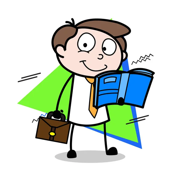 Livro de leitura enquanto viaja - Escritório Empresário Carrinho de empregado — Vetor de Stock