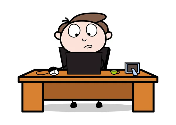 Online arbeiten - Bürokaufmann Mitarbeiter Cartoon Vektor illu — Stockvektor