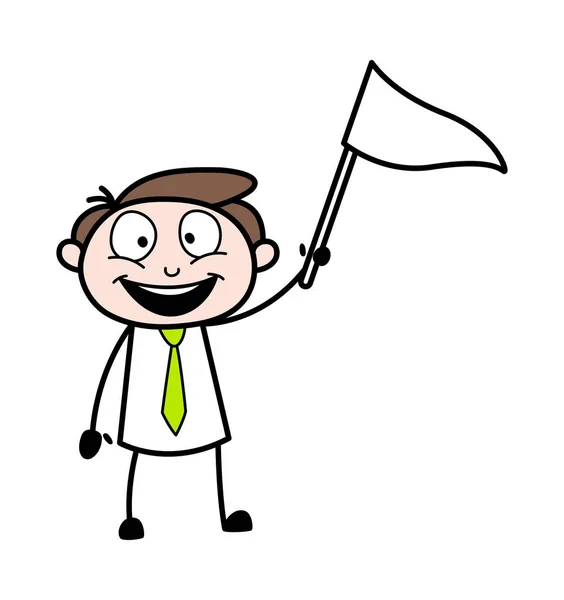 手に旗を持つ - オフィスビジネスマン従業員漫画ベック — ストックベクタ