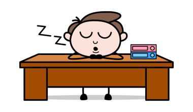 Ofiste Uyuklama - Ofis İşadamı Çalışan Karikatür Vektör I