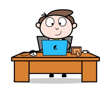 Çalışma Online İş - Ofis İşadamı Çalışan Karikatür Vektör