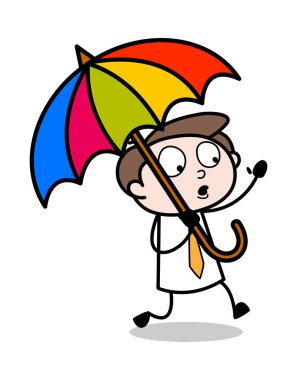 Bir Şemsiye Holding - Ofis İşadamı Çalışan Karikatür Vektör 