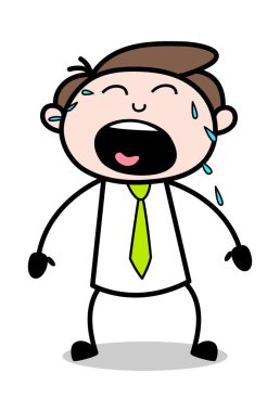 Yüksek Sesle Ağlama - Ofis İşadamı Çalışan Karikatür Vektör Illus