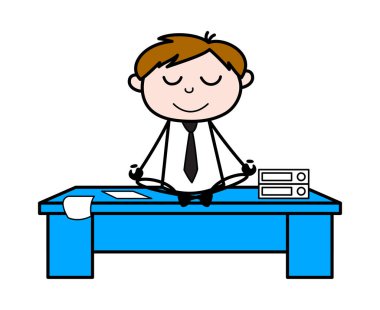 Ofiste Yoga - Ofis Satış Elemanı Karikatür Vektör Illustr