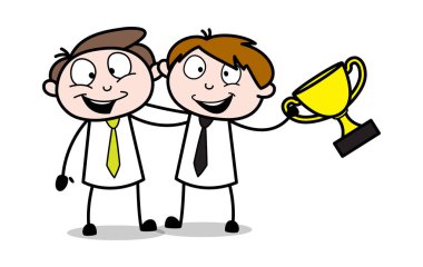 Kazanan Ortak - Ofis Satıcısı Çalışan Karikatür Vektör Illustr