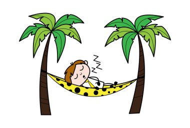 Hamak Sahilde Chilling - Ofis Satıcısı Çalışan Karikatür 