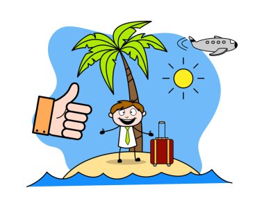 Plajda Tatil Zevk - Ofis Satış Elemanı Karikatür Ve