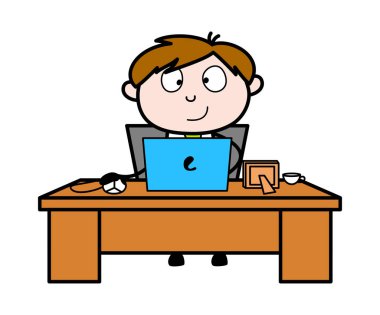 Ofiste Online Çalışma - Ofis Satış Elemanı Karikatür Vektör 