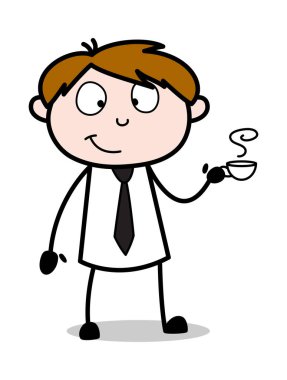 Bir Fincan Çay Tutmak - Ofis Satıcısı Çalışan Karikatür Vektör I