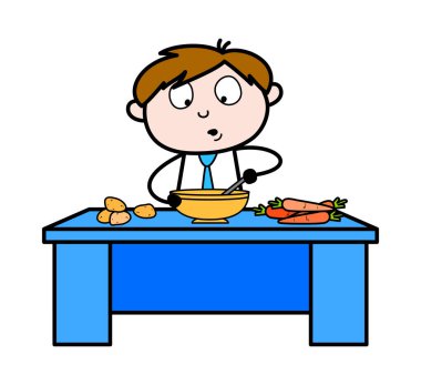 Yemek Hazırlama - Ofis Satıcısı Çalışan Karikatür Vektör Illustr