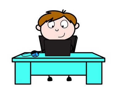 Laptop Üzerinde Çalışma - Ofis Satıcısı Çalışan Karikatür Vektör Illu