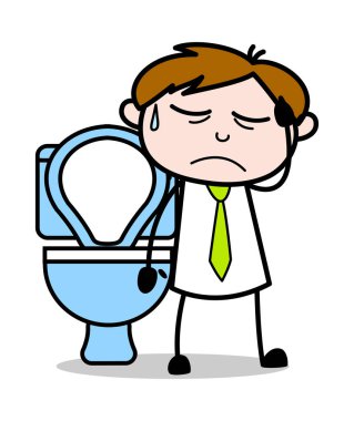 Kabızlık Sorunu - Ofis Satıcısı Çalışan Karikatür Vektör I