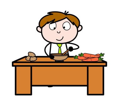 Mutfakta Yemek Hazırlama - Ofis Satıcısı Çalışan Karikatür Vec