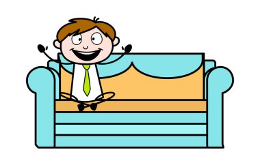 Kanepede Oturmak ve Neşelendirmek - Ofis Satıcısı Çalışan Carto