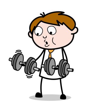 Dumbbells ile Egzersiz yapmak - Ofis Satıcısı Çalışan Karikatür