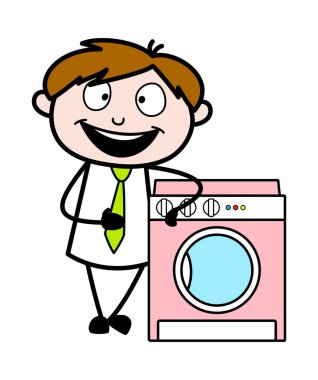 Çamaşır Makinesi Sunulması - Ofis Satıcısı Çalışan Karikatür 
