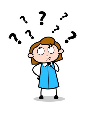 Confused - Retro Office Kız Çalışan Karikatür Vektör Illustratio