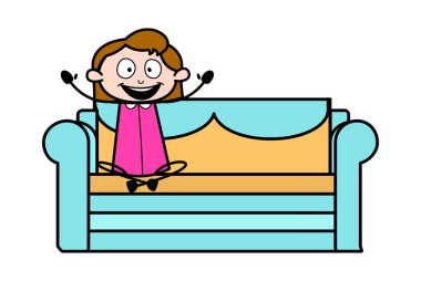 Neşeli İfade - Retro Ofis Kız Çalışan Karikatür Vektör 