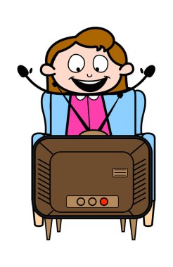 Zevk ve Tv İzleme - Retro Office Kız Çalışan Karikatür Ve
