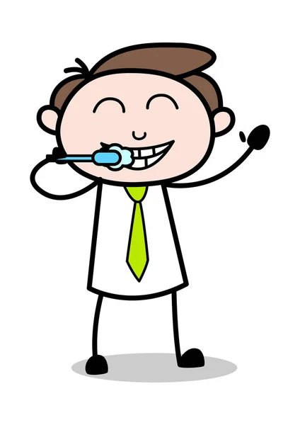Teeth Brushing - Office Businessman Employee Cartoon Vector Illu — Stock Vector