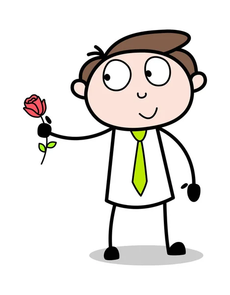 Showing Rose Flower - Office Businessman Employee Cartoon Vector — Stock Vector