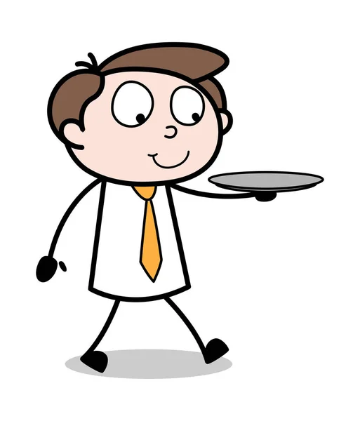 Marcher et tenir une assiette - Employé de bureau Cartoo — Image vectorielle