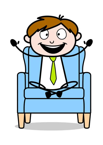 Auf Stuhl sitzen und jubeln - Bürokauffrau Mitarbeiter Karikatur — Stockvektor