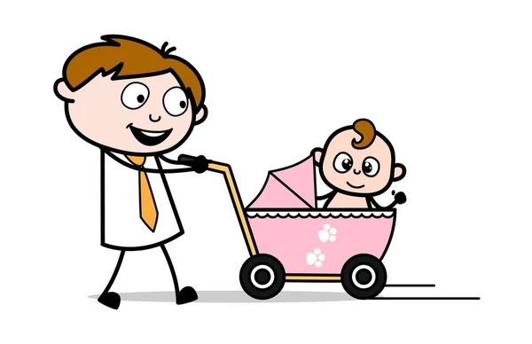 Passear com um bebê no carrinho de bebê - Empregado vendedor de escritório — Vetor de Stock