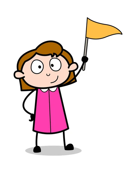 Trzymając flagę-retro biuro dziewczyna pracownik Cartoon wektor Illus — Wektor stockowy