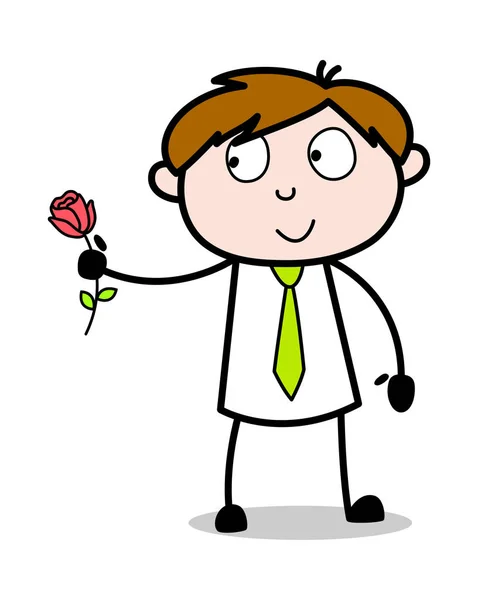 Presenting a Valentine Rose - Office Salesman Employee Cartoon V — Stock Vector