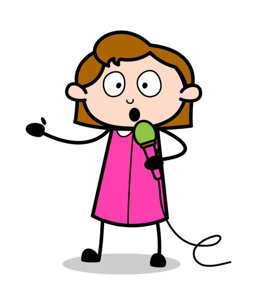Giving Speech - Retro Office Girl Employee Cartoon Vector Illust — Stock Vector
