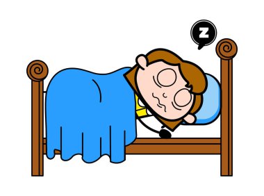 Uyku ve Rahatlatıcı - Retro Ofis Kız Çalışan Karikatür Vecto