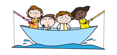 Tekne ve Balıkçılık - Retro Ofis Kız Çalışan Karikatür Vektör 