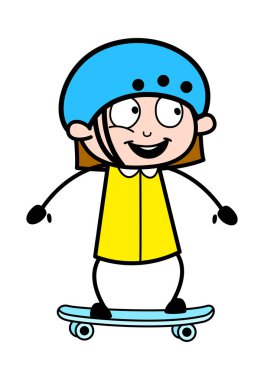 Kaykay üzerinde Duran - Retro Office Kız Çalışan Karikatür Vect