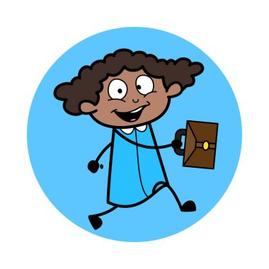 Ofise Going - Retro Siyah Ofis Kız Karikatür Vektör Illustr