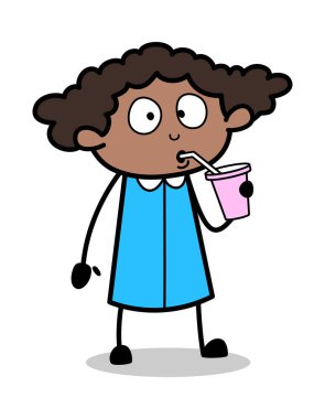İçme Enerji İçeceği - Retro Siyah Ofis Kız Karikatür Vektör I