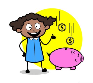 Sunan Piggy Bank - Retro Siyah Ofis Kız Karikatür Vektör I