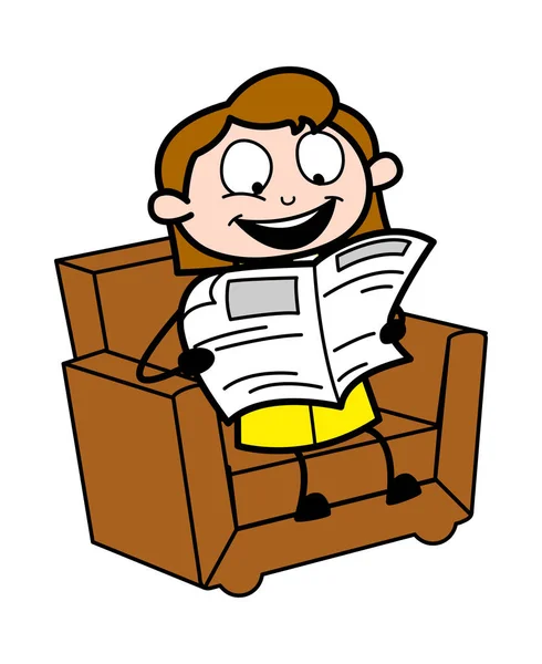 Periódico de lectura - Retro Oficina Chica Empleado Dibujos animados Vector Il — Vector de stock