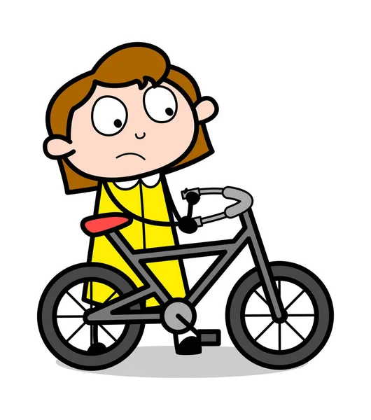 Wandern mit Fahrrad - Retro-Büromädchen Mitarbeiter Cartoon-Vektor i — Stockvektor