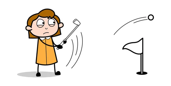 Jouer au golf - Retro Office Girl employé dessin animé vecteur Illustr — Image vectorielle