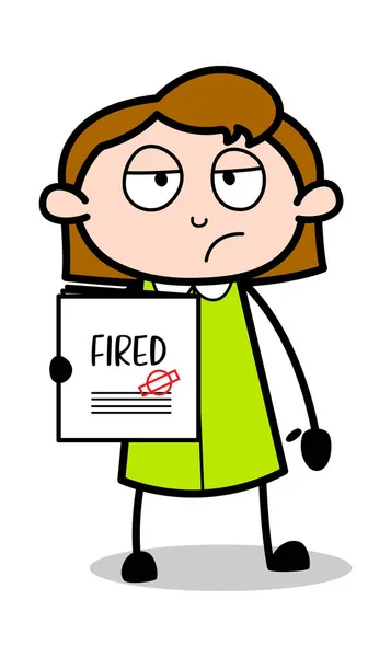 Weergegeven ontslagen brief-retro Office meisje werknemer cartoon vector — Stockvector