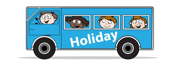 Reizen in Holiday bus-retro zwart Office meisje cartoon Vect — Stockvector