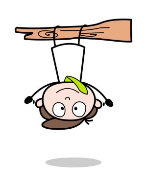 Baş Aşağı Asılı - Retro Siyah Ofis Kız Karikatür Vektör Ill