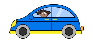 Araba Sürücüsü - Retro Siyah Ofis Kız Karikatür Vektör İllüstrasyon