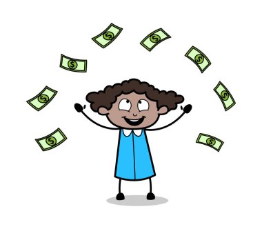 Catching Yüzen Para - Retro Siyah Ofis Kız Karikatür Vektör